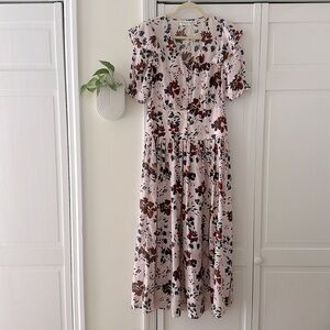 Apiece Apart Baby Pink Silk Floral Ruffle Maxi Dre